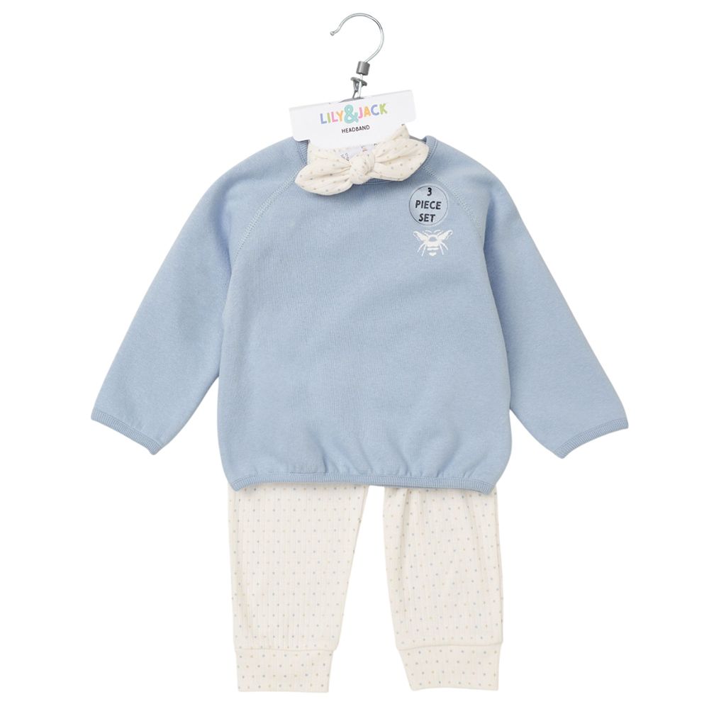 Lily & Jack - 3pc-Set - Baby Girl Sweatshirt w/ Jogger - Blue/White