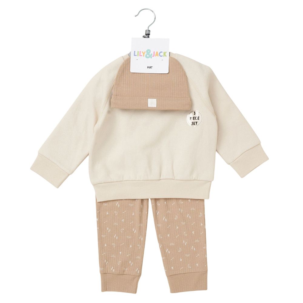 Lily & Jack - 3pc-Set - Baby Boy Sweatshirt w/ Jogger - Brown/Beige