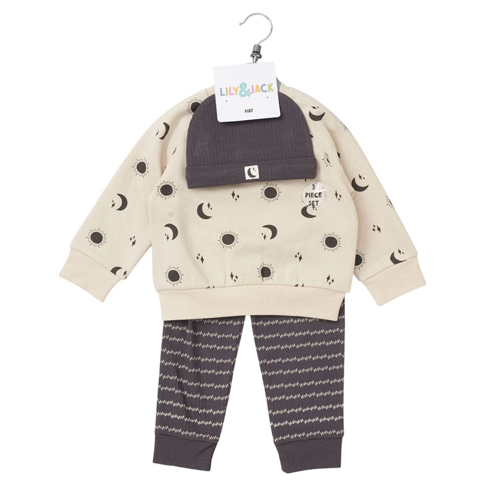 Lily & Jack - 3pc-Set - Baby Boy Sweatshirt w/ Jogger - Beige/Black