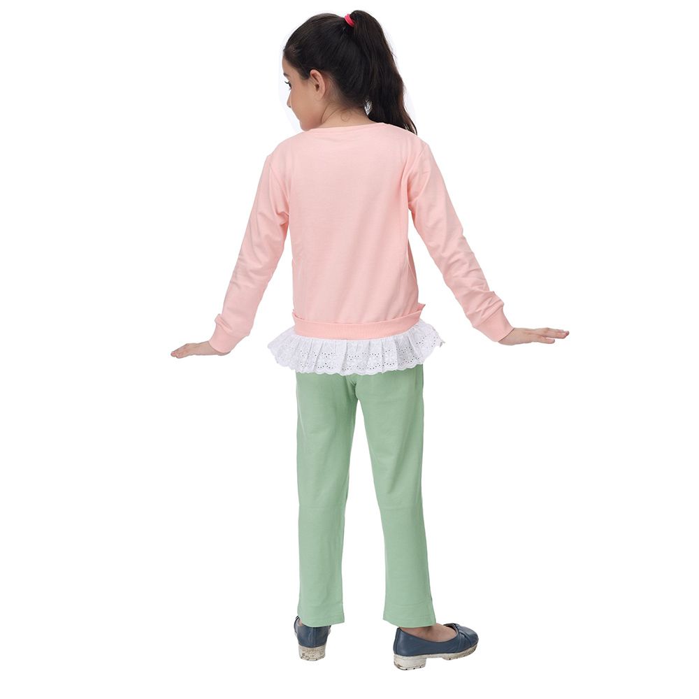 Genius - 2pc-Set - Girl Round Neck Sweatshirt w/ Jogger - Pink/Green