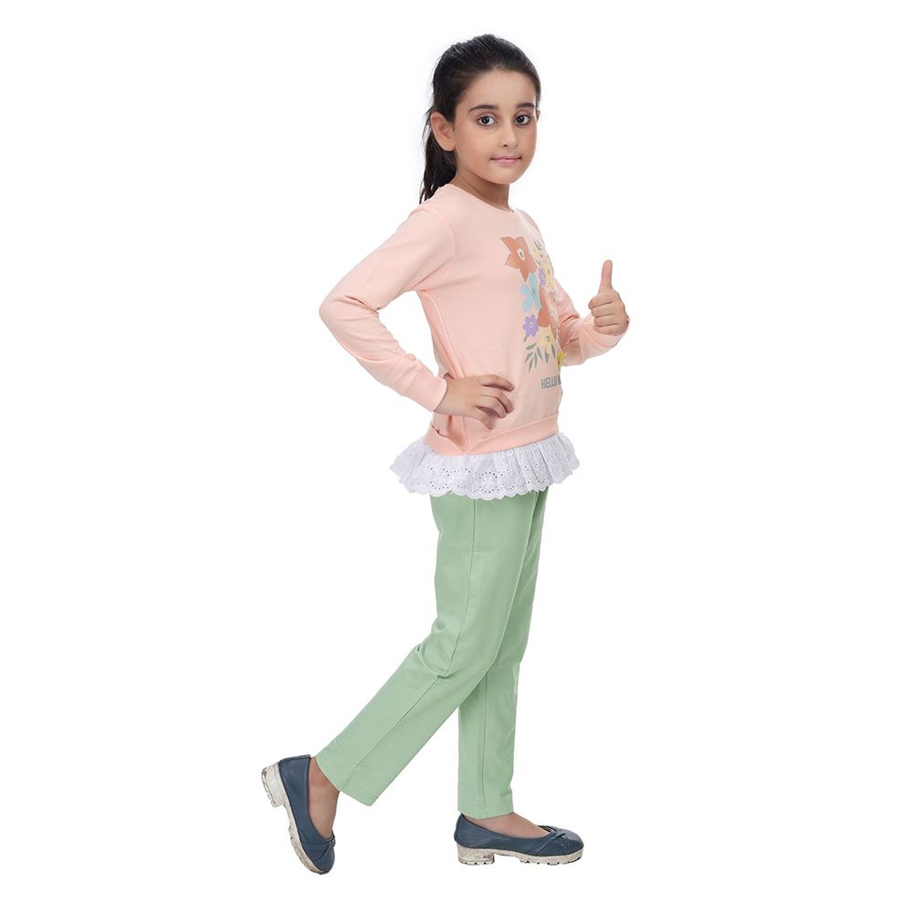 Genius - 2pc-Set - Girl Round Neck Sweatshirt w/ Jogger - Pink/Green