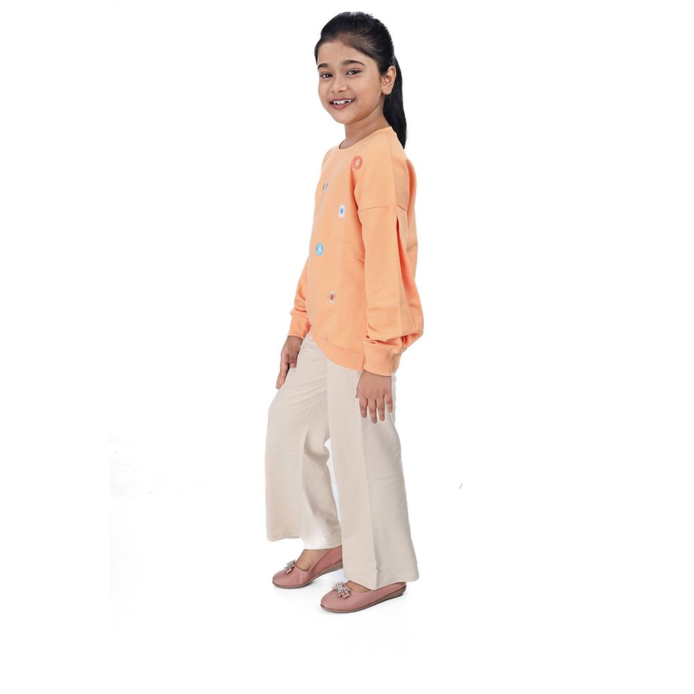 Genius - 2pc-Set - Girl Round Neck Sweatshirt w/ Jogger - Orange/Beige