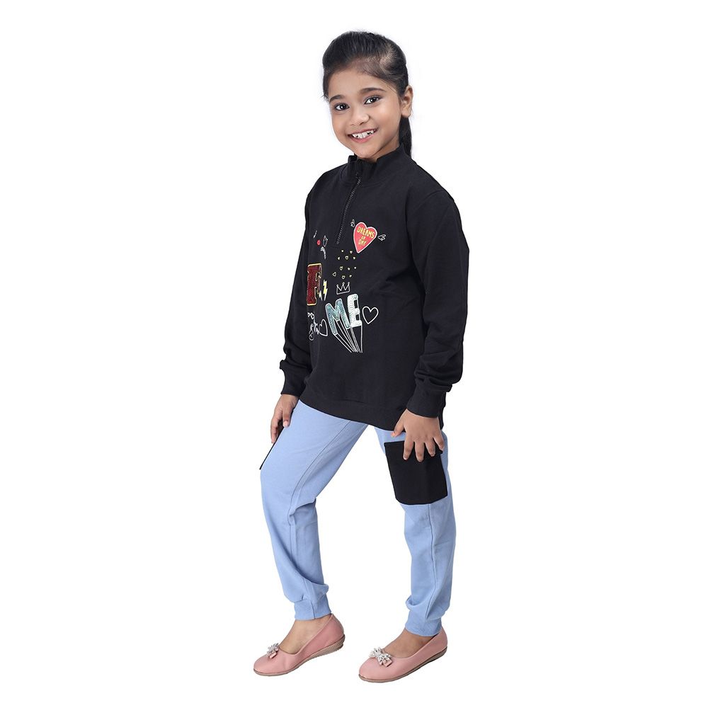 Genius - 2pc-Set - Girl High Neck Sweatshirt w/ Jogger - Black/Blue