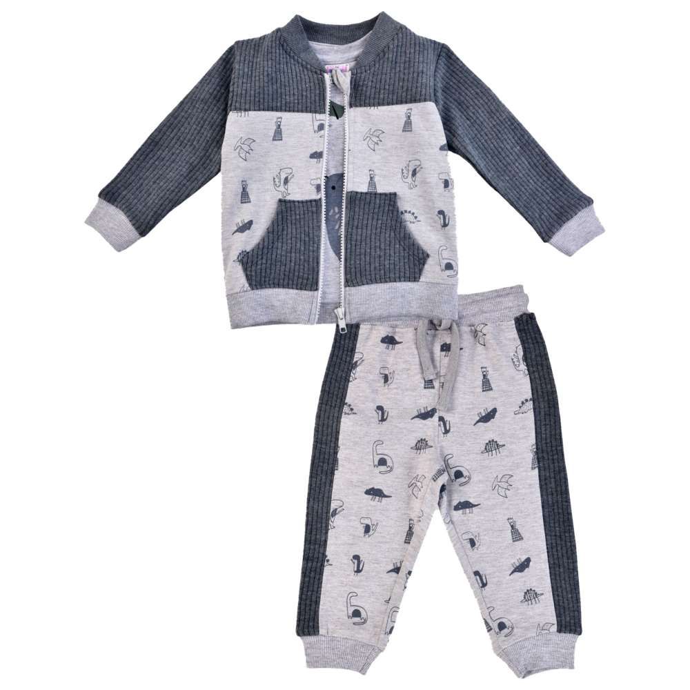 Smart Baby - 3pc-Set - Baby Boy Henley Neck Jacket w/ T-Shirt & Jogger - Melange