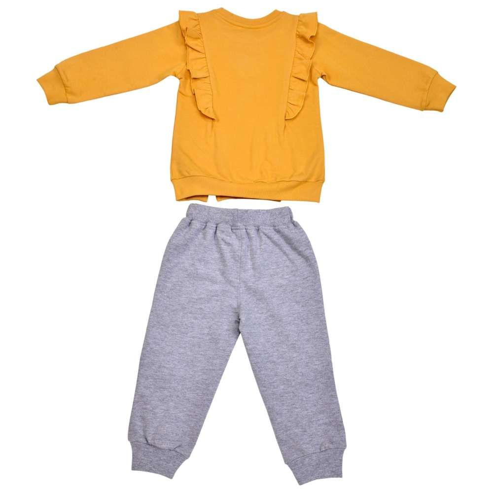 Smart Baby - 2pc-Set - Baby Girl Round Neck Sweatshirt w/ Jogger - Mustard/Grey