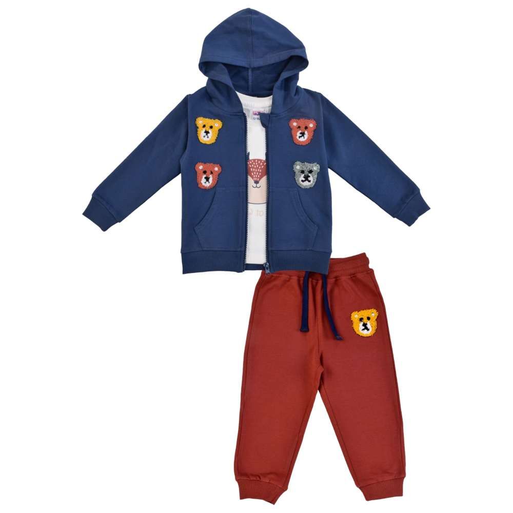 Smart Baby - 3pc-Set - Baby Boy Hooded Jacket w/ T-Shirt & Jogger - Navy Blue/Red