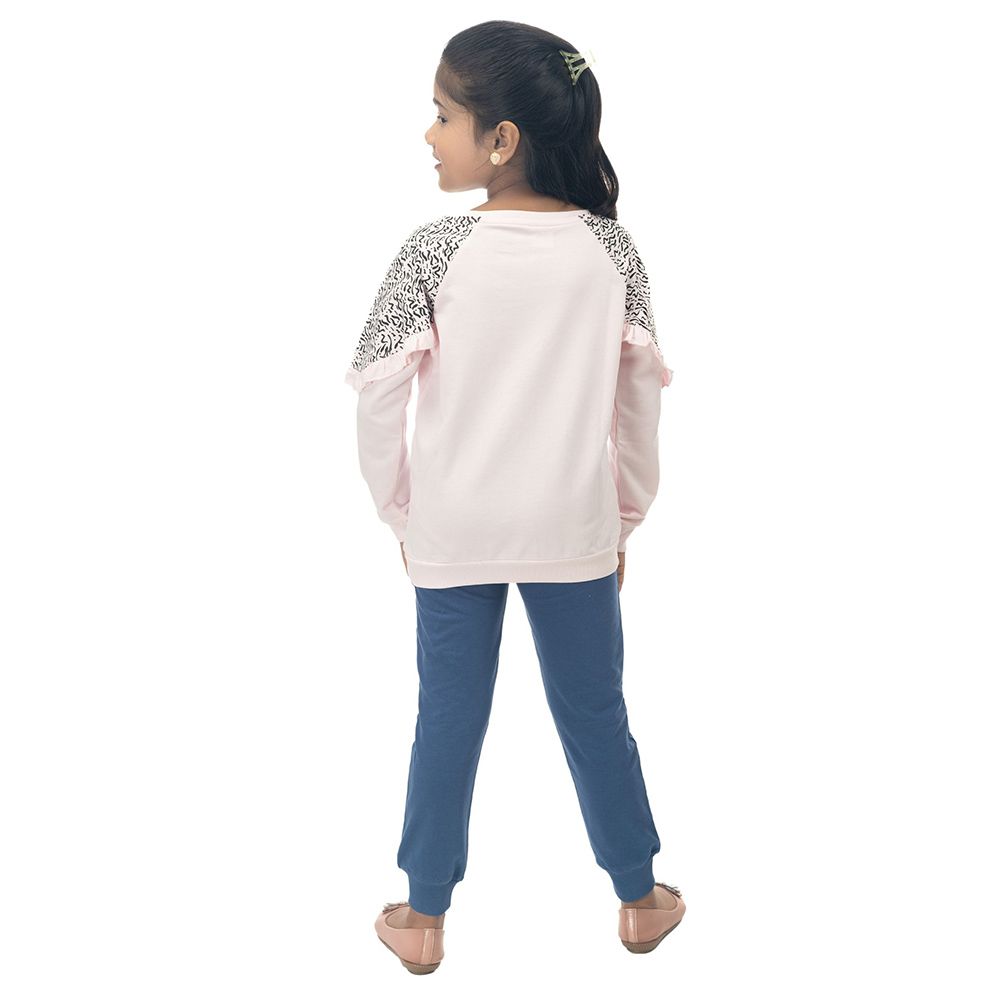 Genius - 2pc-Set - Girl Round Neck Sweatshirt w/ Jogger - Baby Pink/Blue