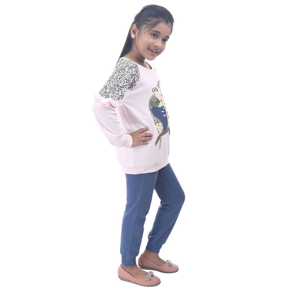 Genius - 2pc-Set - Girl Round Neck Sweatshirt w/ Jogger - Baby Pink/Blue