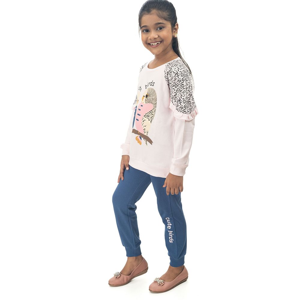 Genius - 2pc-Set - Girl Round Neck Sweatshirt w/ Jogger - Baby Pink/Blue