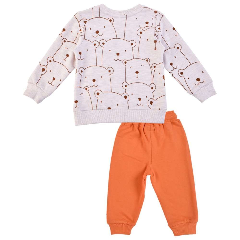 Smart Baby - 2pc-Set - Baby Boy Round Neck Sweatshirt w/ Jogger - White/Orange