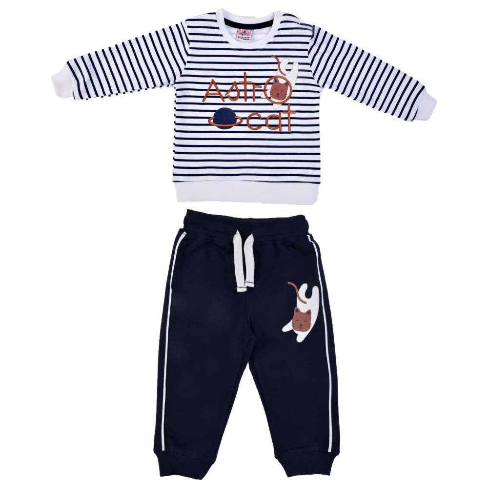 Smart Baby - 2pc-Set - Baby Boy Round Neck Sweatshirt w/ Jogger - White/Black