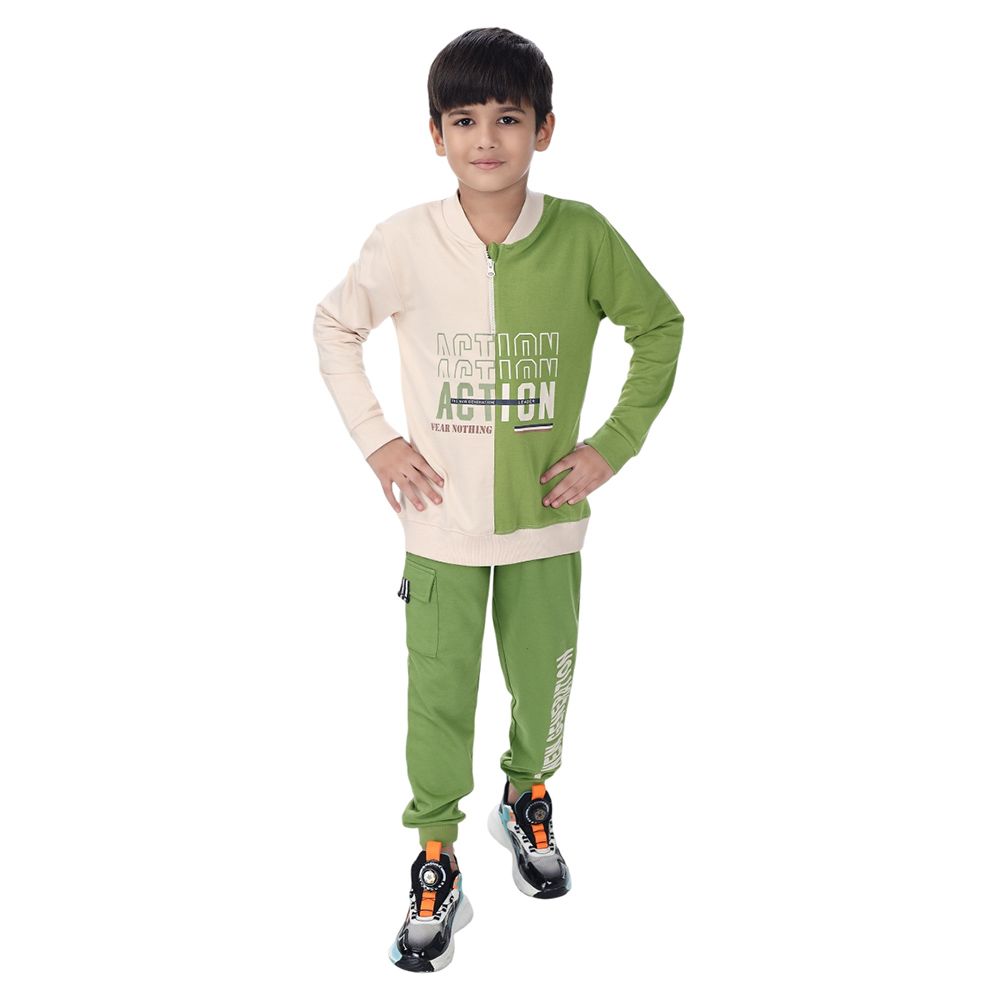 Genius - 2pc-Set - Boy Henley Neck Sweatshirt w/ Jogger - Ivory/Green