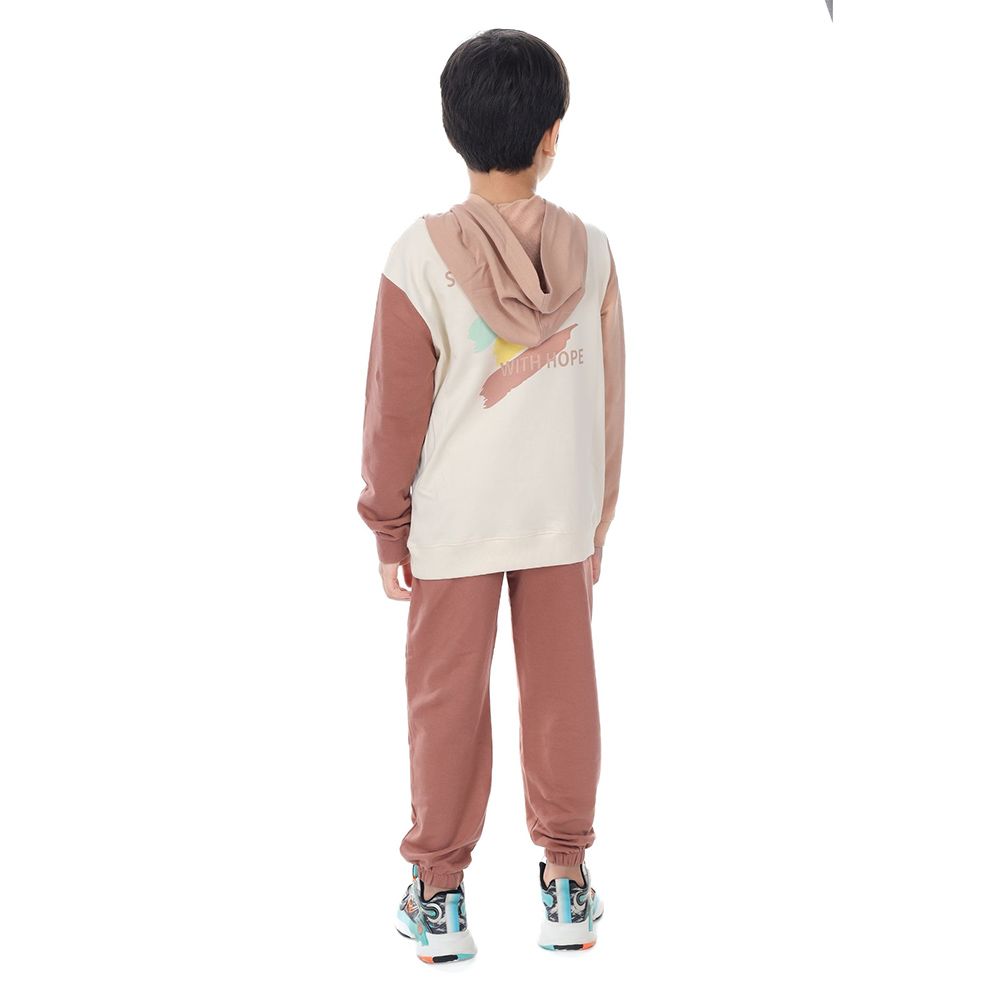 Genius - 2pc-Set - Boy Hooded Sweatshirt w/ Jogger - Cream/Brown