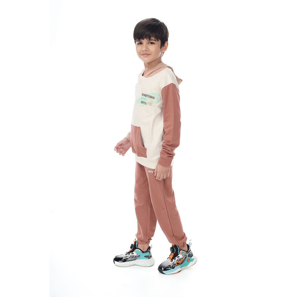 Genius - 2pc-Set - Boy Hooded Sweatshirt w/ Jogger - Cream/Brown