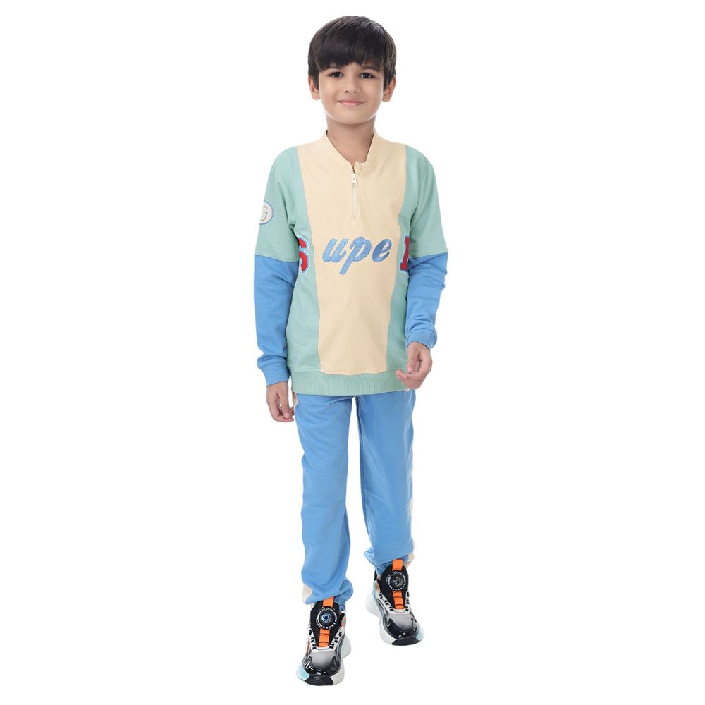 Genius - 2pc-Set - Boy Henley Neck Sweatshirt w/ Jogger - Blue/Ivory