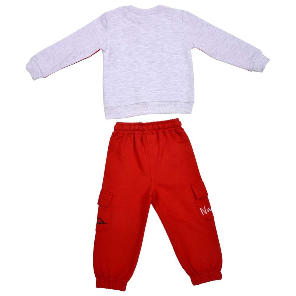 Smart Baby - 2pc-Set - Baby Boy Round Neck Sweatshirt w/ Jogger - Off White/Red