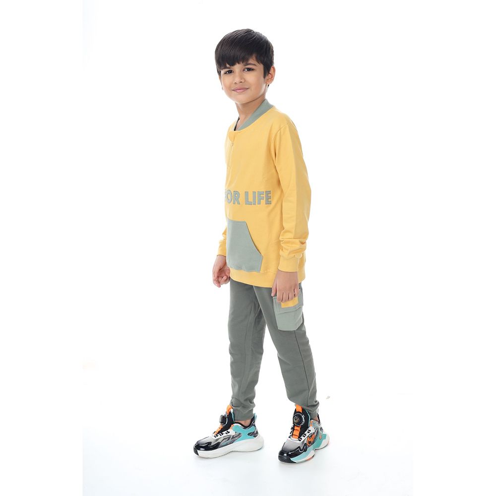 Genius - 2pc-Set - Boy Henley Neck Sweatshirt w/ Jogger - Yellow/Green