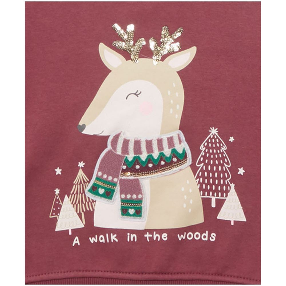 Little Kangaroos - Girl Reindeer Print Sweatshirt - Plum