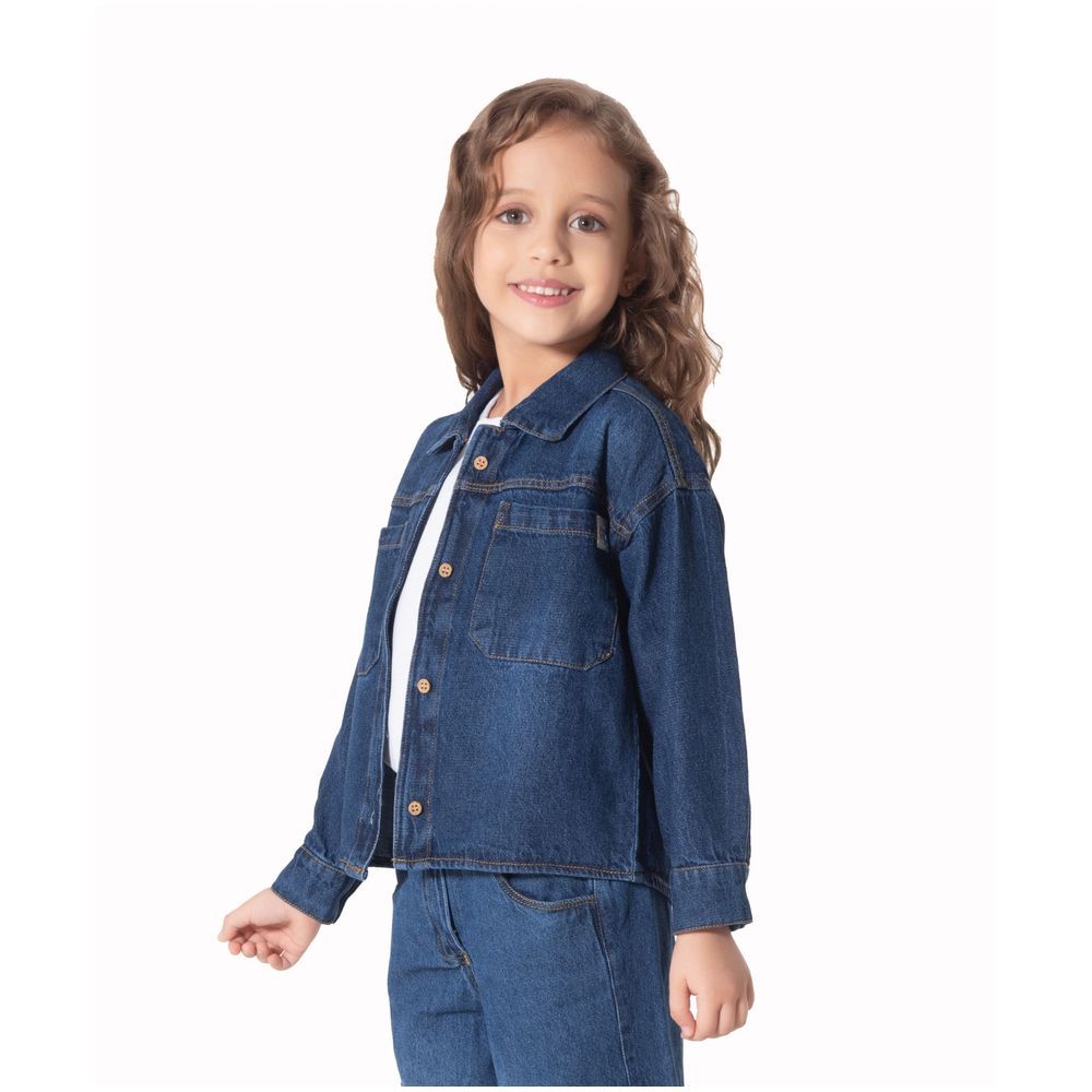 Little Kangaroos - Girl Full Sleeve Denim Shirt - Dark Blue