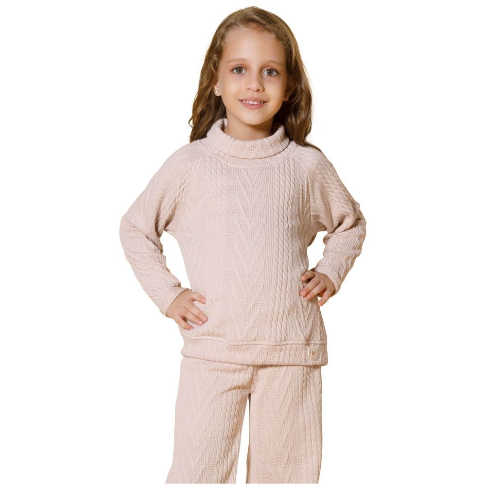 Little Kangaroos - Girl Knitted Sweatshirt - Fawn