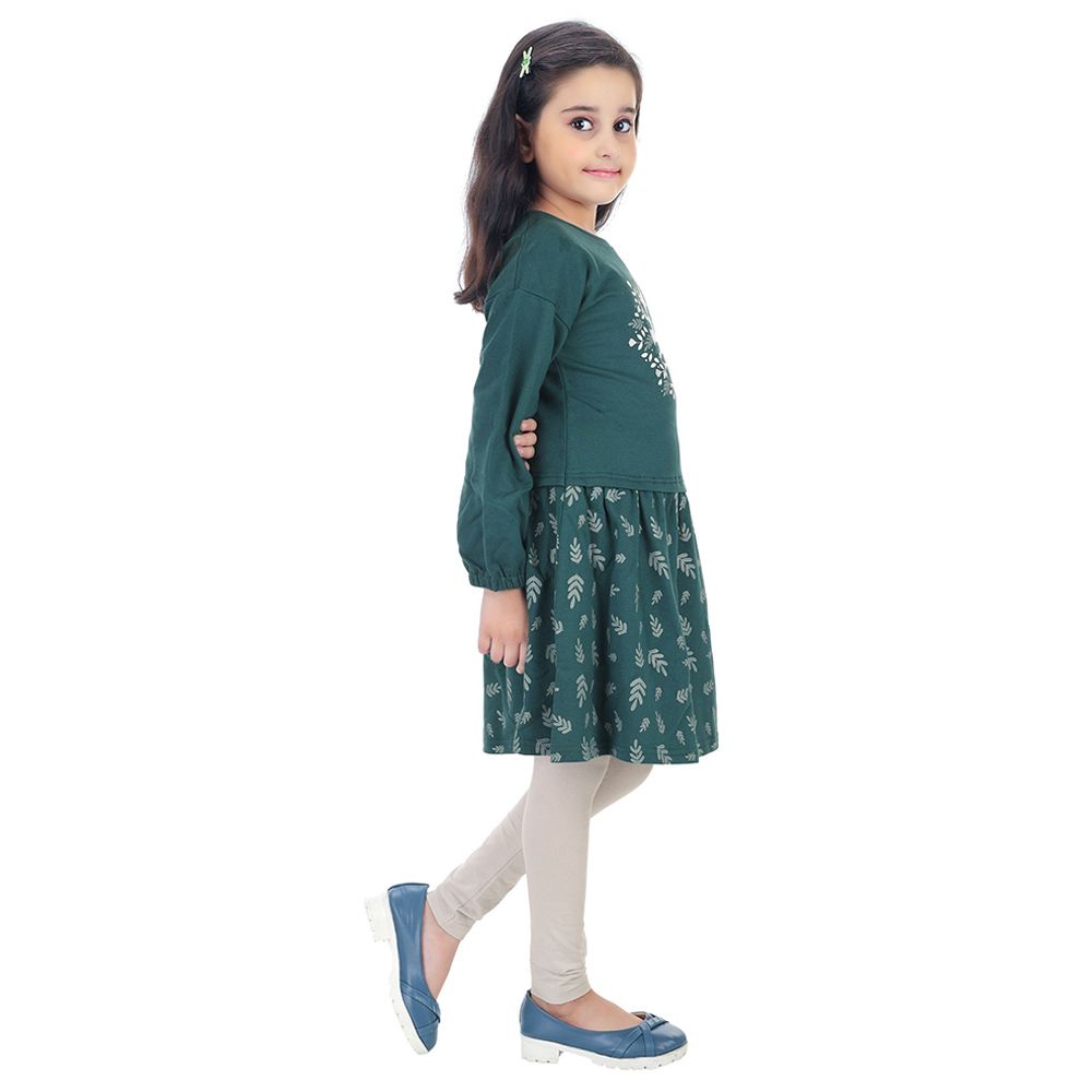 Genius - 2pc-Set - Girl Tunic Top And Leggings - Dark Green/Grey