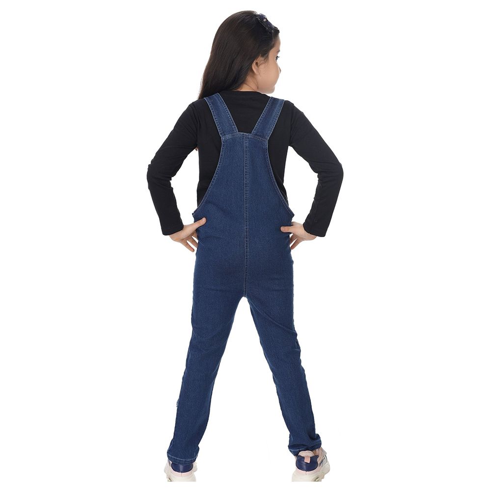 Genius - 2pc-Set - Girl Full Sleeves Top & Dungaree - Black/Navy Blue