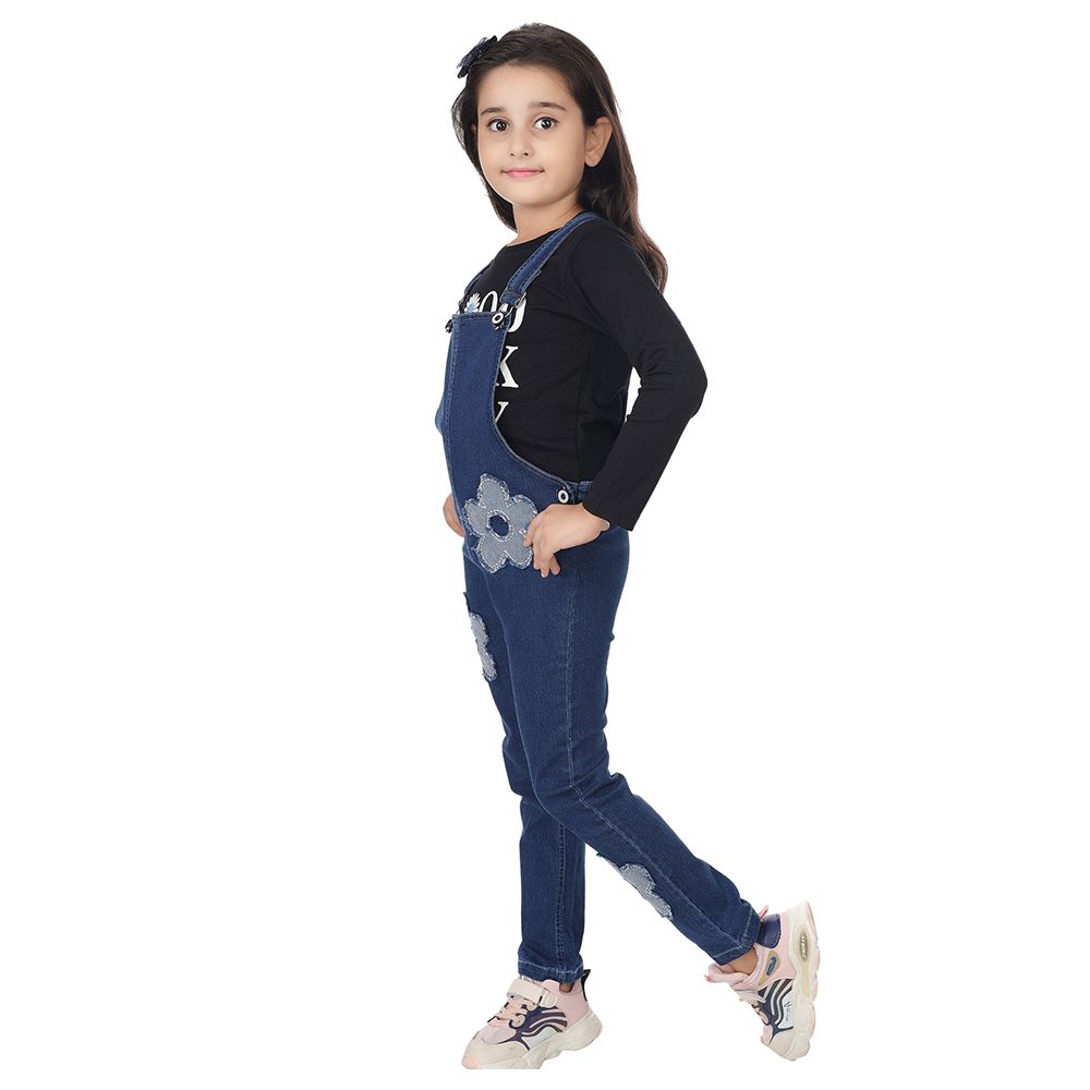 Genius - 2pc-Set - Girl Full Sleeves Top & Dungaree - Black/Navy Blue