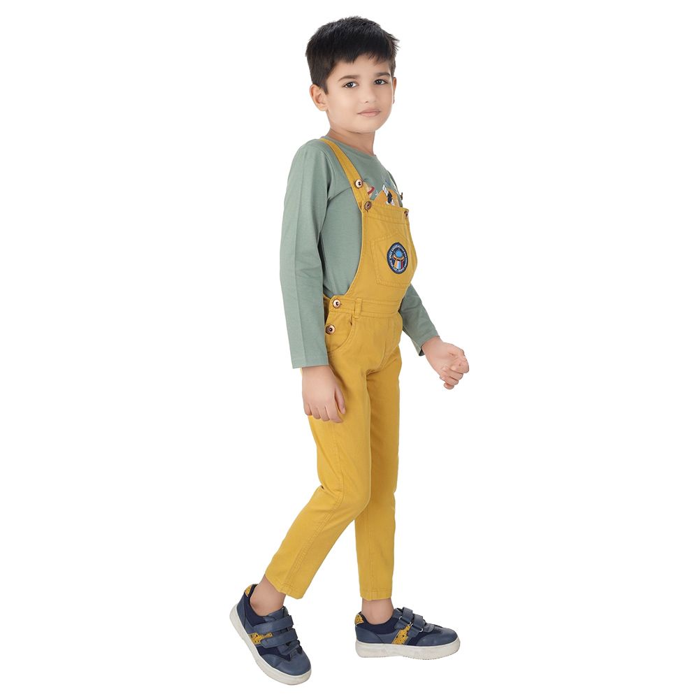 Genius - 2pc-Set - Boy Full Sleeves Shirt And Dungaree - Dark Green