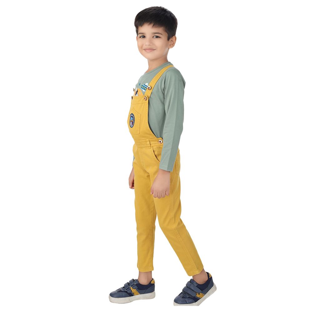 Genius - 2pc-Set - Boy Full Sleeves Shirt And Dungaree - Dark Green