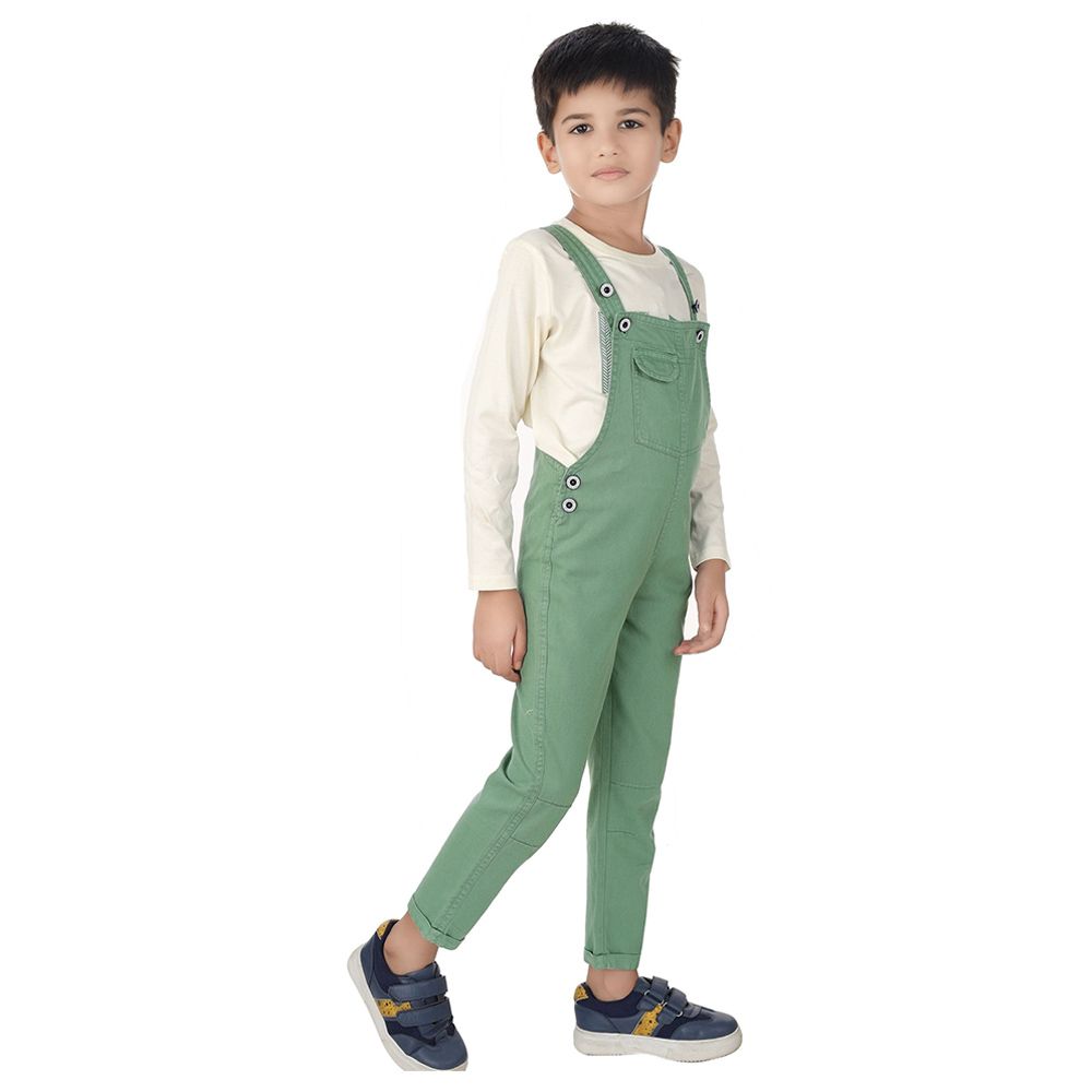 Genius - 2pc-Set - Boy Long Sleeves Shirt And Dungaree- Cream