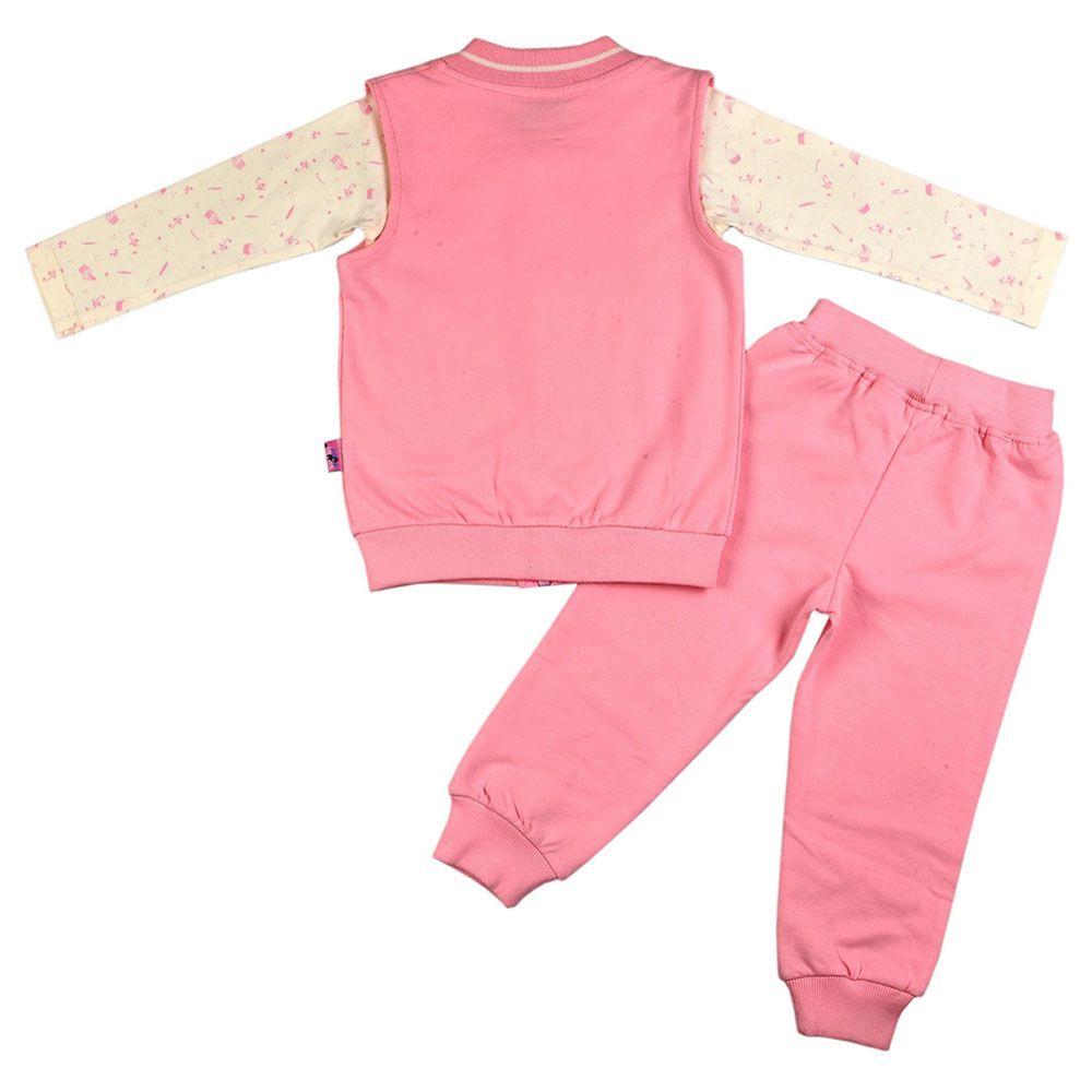 Smart Baby - 3pc-Set - Baby Girl Shirt, Rib Jacket And Joggers - Mid Pink