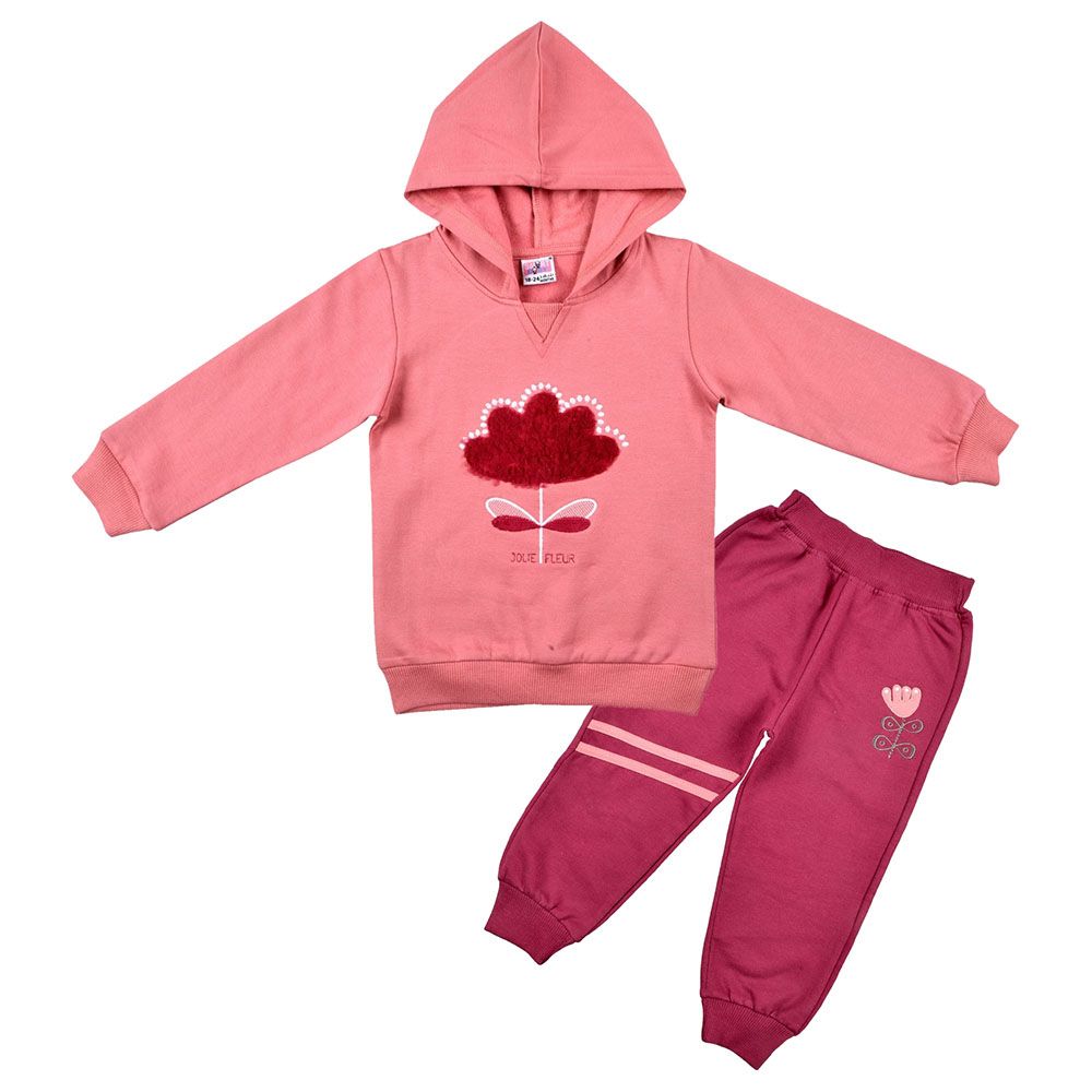 Smart Baby - 2pc-Set - Baby Girl Hooded Sweatshirt And Joggers - Rose