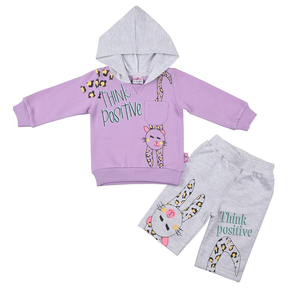 Smart Baby - 2pc-Set - Girls Hooded Sweatshirt And Joggers - Purple