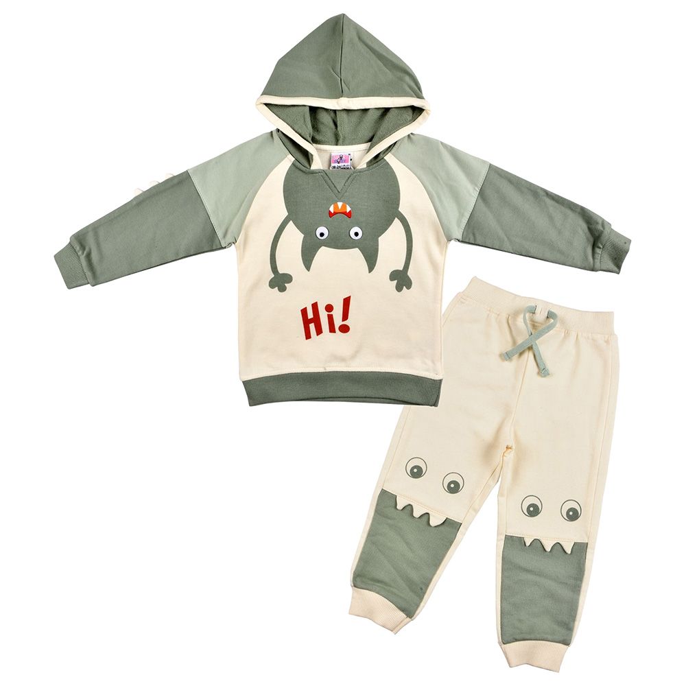 Smart Baby - 2pc-Set - Baby Boy Hooded Sweatshirt And Joggers - White