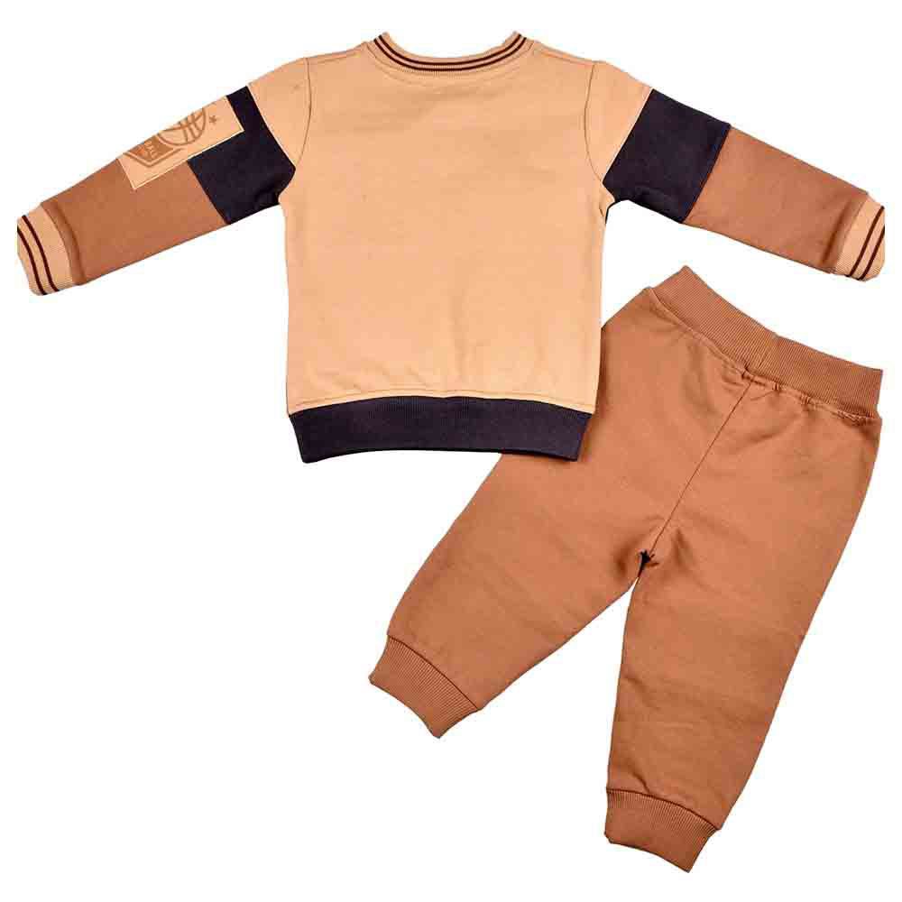 Smart Baby - 2pc-Set - Baby Boy V Neck Sweatshirt And Joggers - Brown