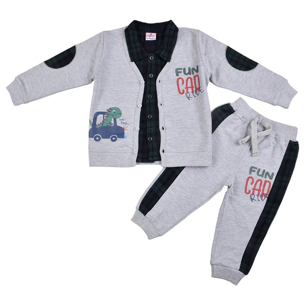 Smart Baby - 3pc-Set - Baby Boy Shirt, Sweater And Joggers - Grey