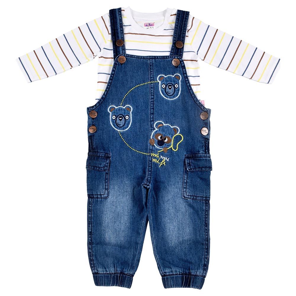 Smart Baby - 2pc-Set - Baby Boy Shirt And Denim Dungaree - Blue