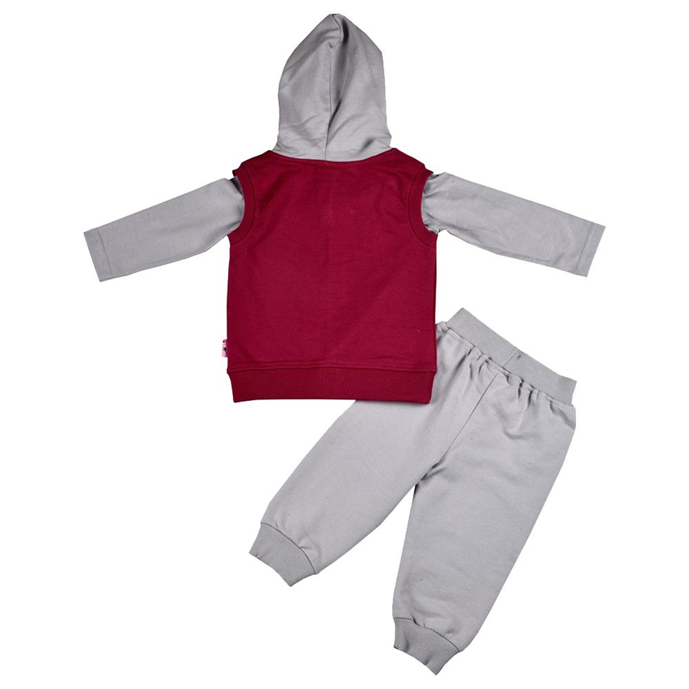 Smart Baby - 3pc-Set - Baby Boy T-Shirt, Jacket And Joggers - Red/Grey