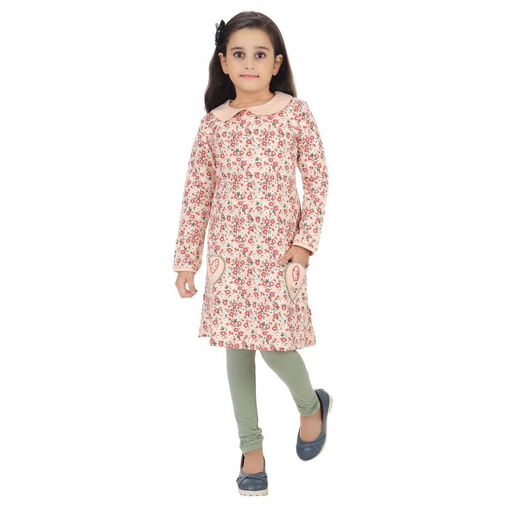 Genius - 2pc-Set - Girl Tunic Top And Leggings - Multi/Sage Green