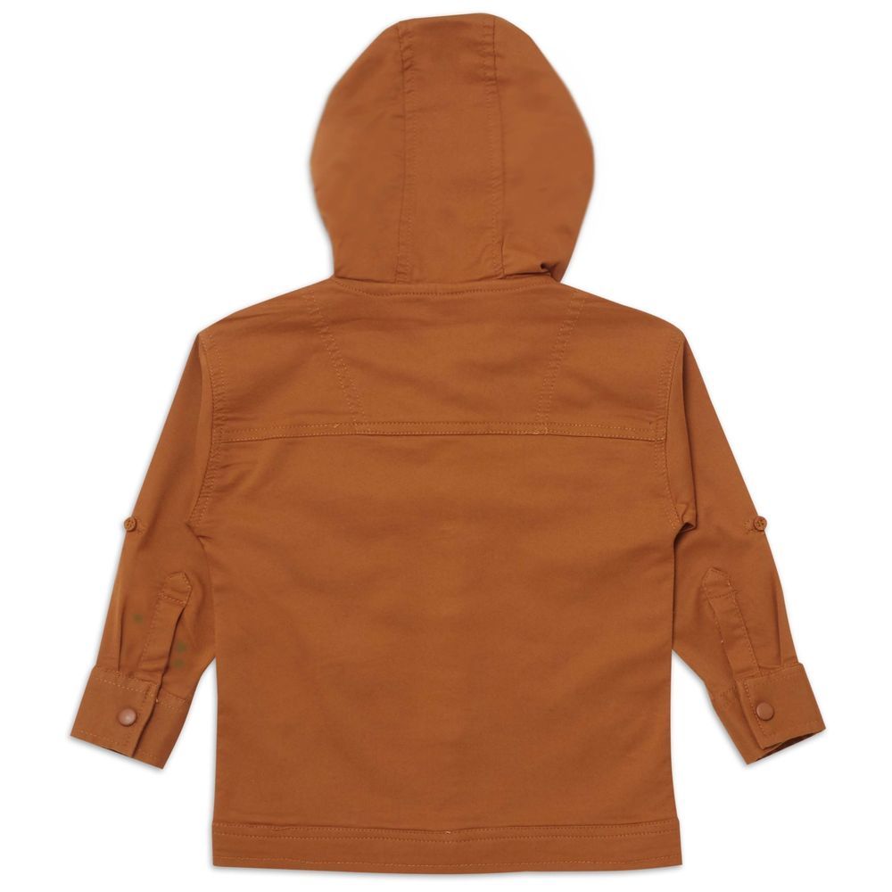 Little Kangaroos - Boy's Full Sleeves Hooded Shirt - Tan