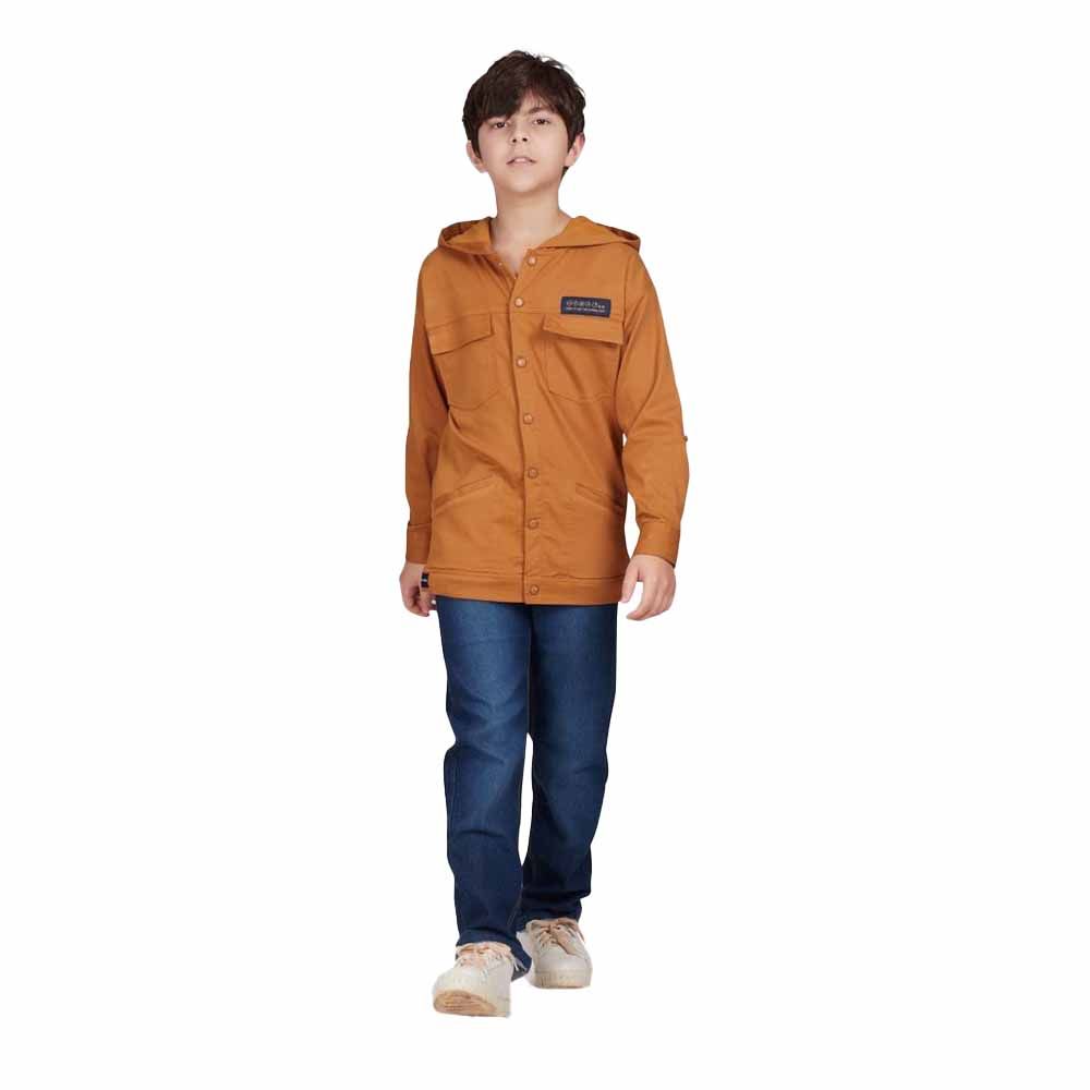 Little Kangaroos - Boy's Full Sleeves Hooded Shirt - Tan