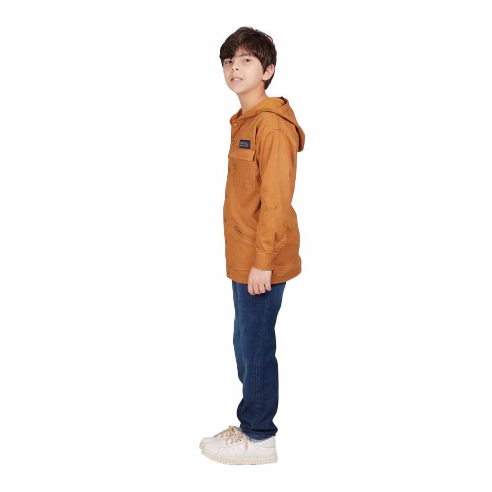 Little Kangaroos - Boy's Full Sleeves Hooded Shirt - Tan