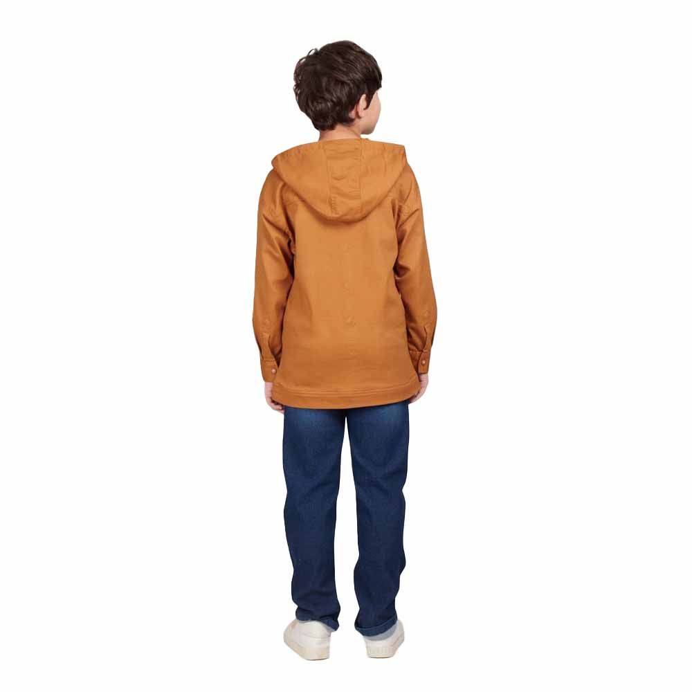 Little Kangaroos - Boy's Full Sleeves Hooded Shirt - Tan