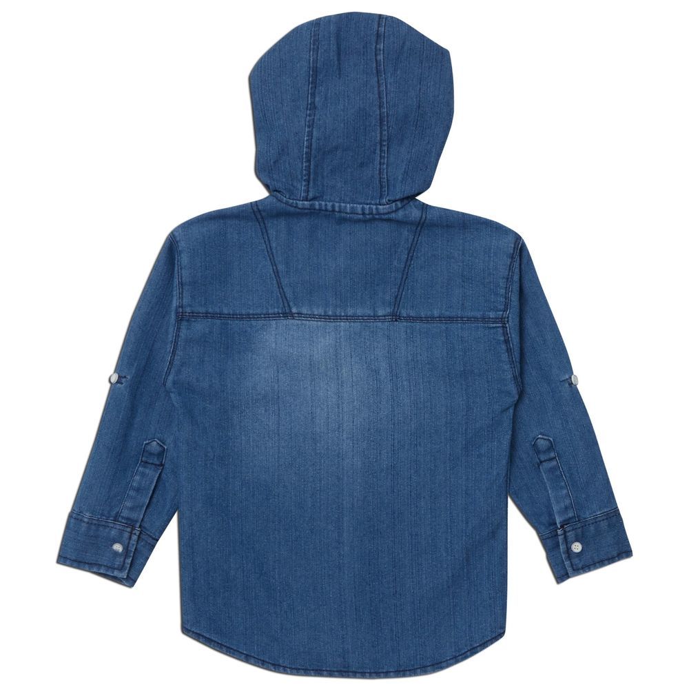 Little Kangaroos - Boy's Full Sleeves Hooded Shirt - Light Blue