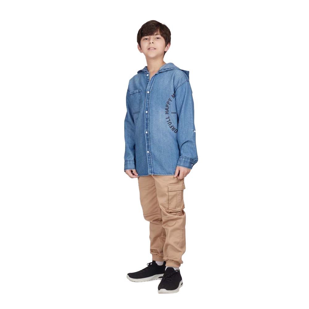 Little Kangaroos - Boy's Full Sleeves Hooded Shirt - Light Blue