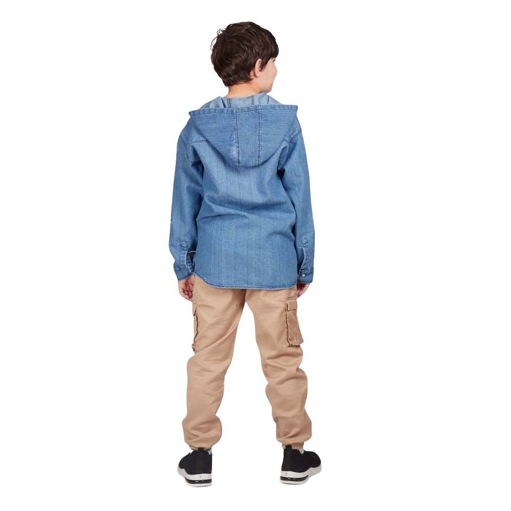 Little Kangaroos - Boy's Full Sleeves Hooded Shirt - Light Blue