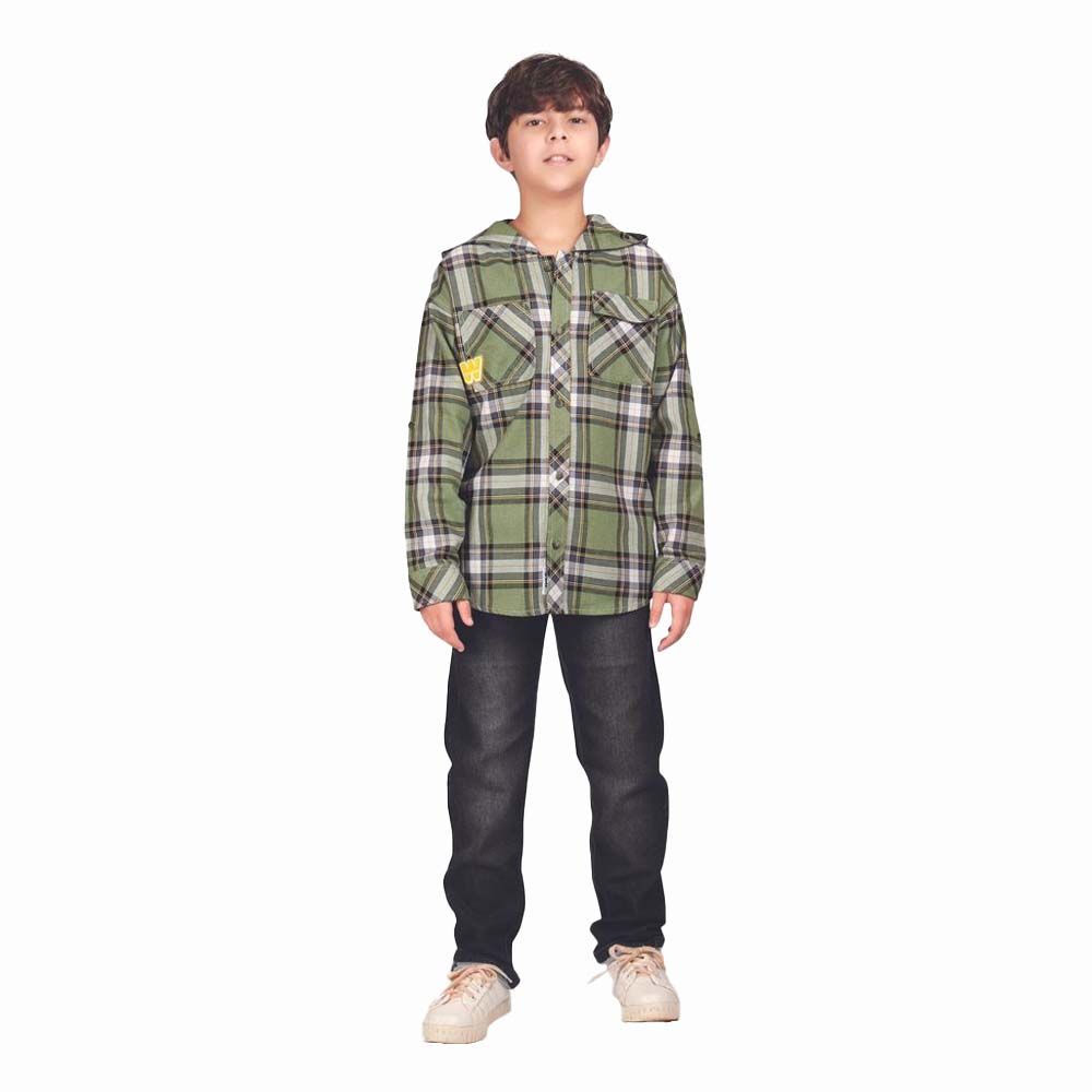 Little Kangaroos - Boy's Full Sleeves Hooded Shirt - Pista