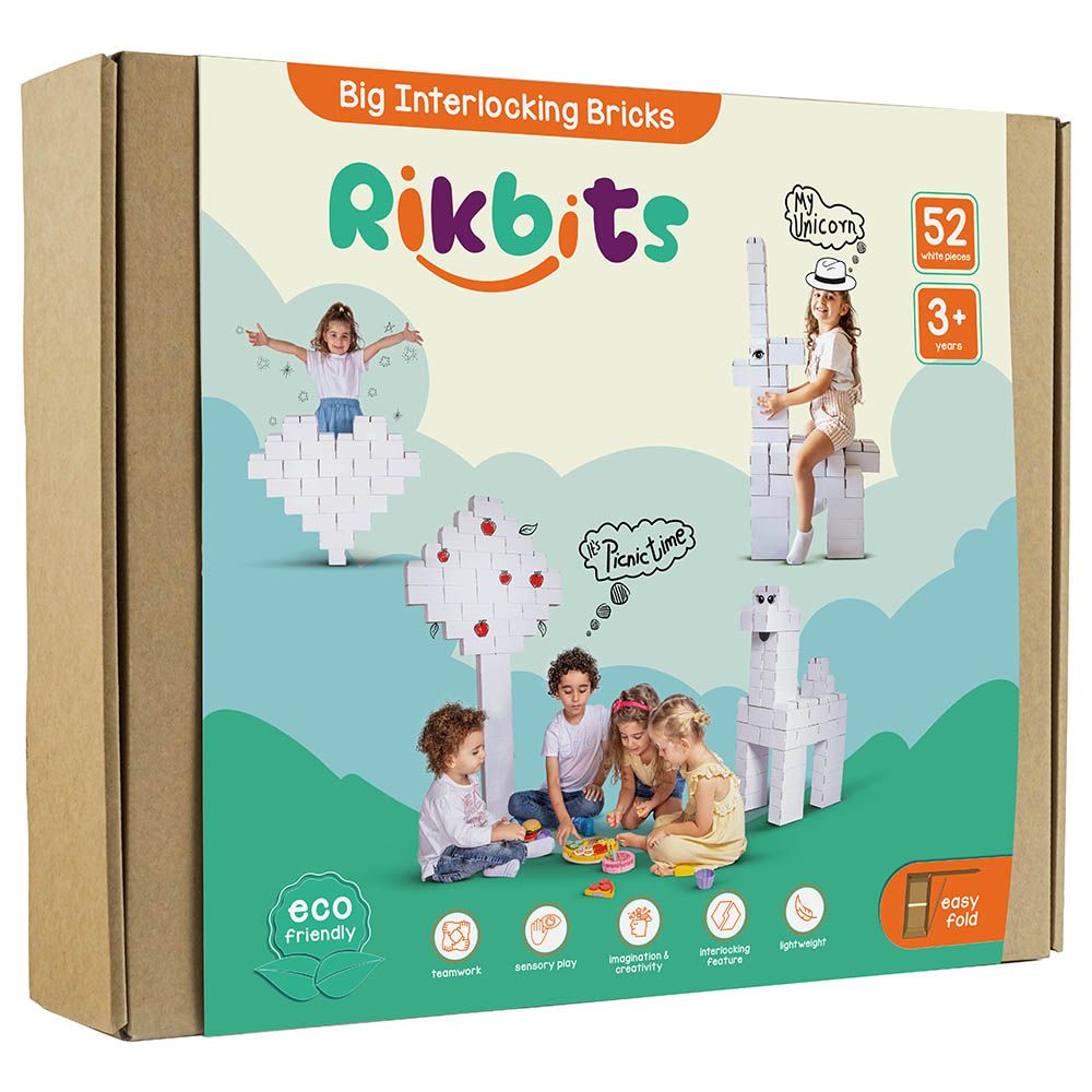 Rikbits - Big Interlocking Building Blocks Kit - 52pcs - White