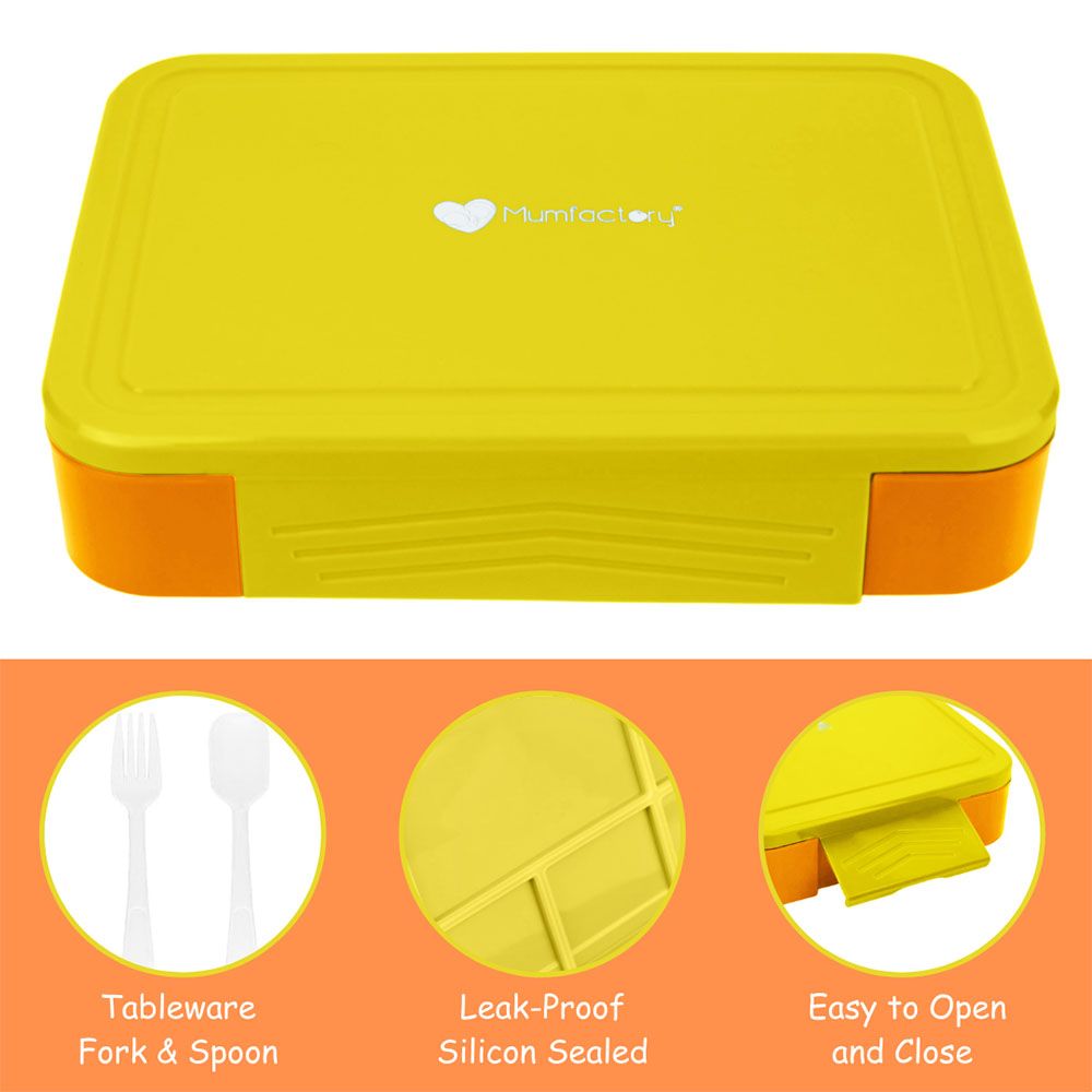 Mumfactory - 5 Compartment Lunch Box With Fork And Spoon - Yellow/Orange