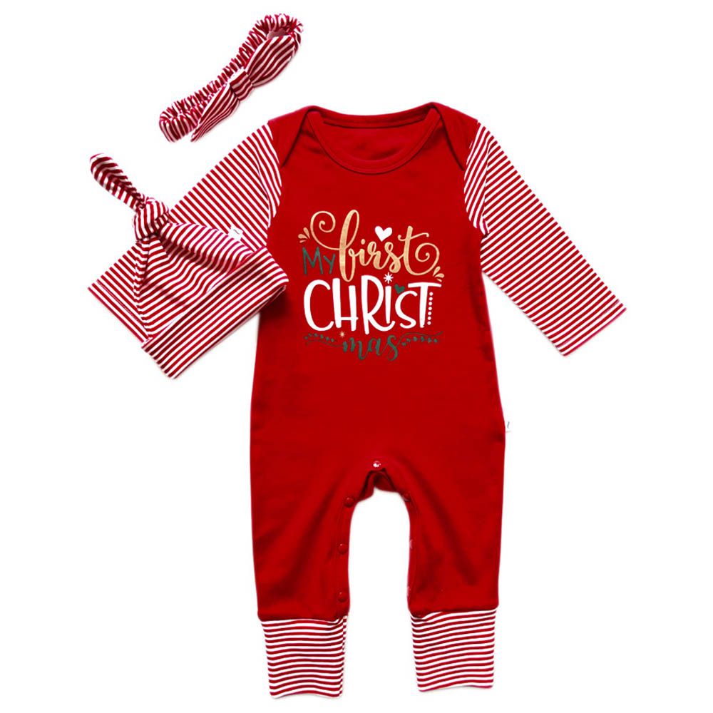 Impressions - My First Christmas Romper Set w/ Hairband & Beanie - Red